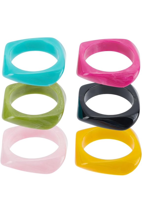 6Pcs 6 Colors Acrylic Bangles for Women Square Mixed Color Inner Diameter: 2-5/8 inch(6.8cm) 1pc/color handmade