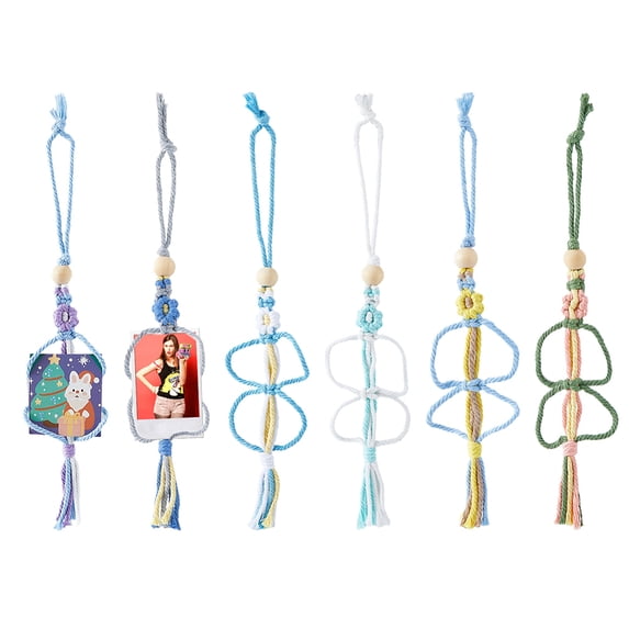 6Pcs 6 Colors Car Photo Charm Decorations Car Picture Hanger Frames Flower Macrame Holder Photo Display Personalized Photos Cars Pendant Gifts