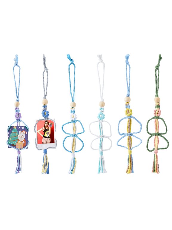 6Pcs 6 Colors Car Photo Charm Decorations Car Picture Hanger Frames Flower Macrame Holder Photo Display Personalized Photos Cars Pendant Gifts