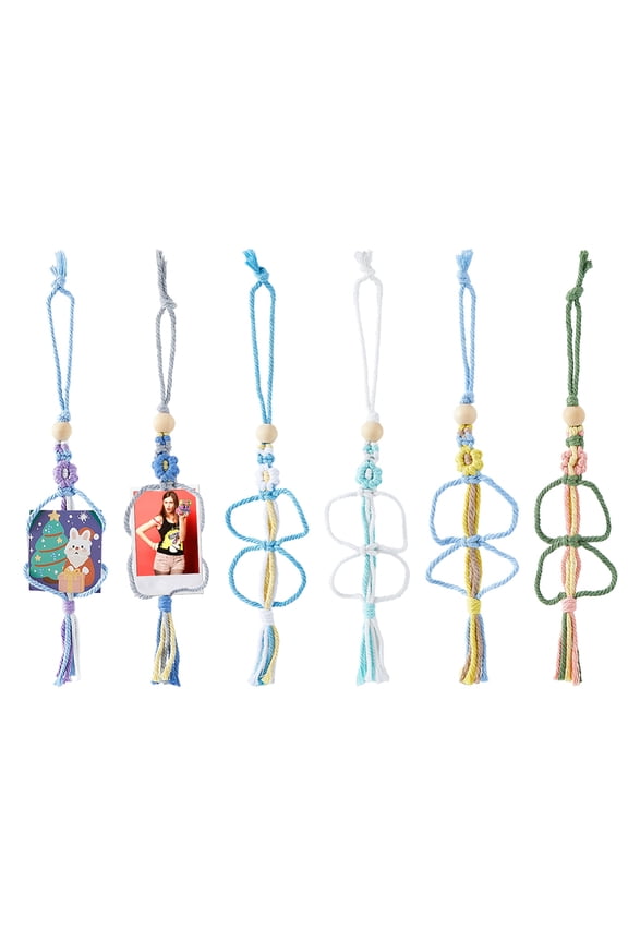 6Pcs 6 Colors Car Photo Charm Decorations Car Picture Hanger Frames Flower Macrame Holder Photo Display Personalized Photos Cars Pendant Gifts