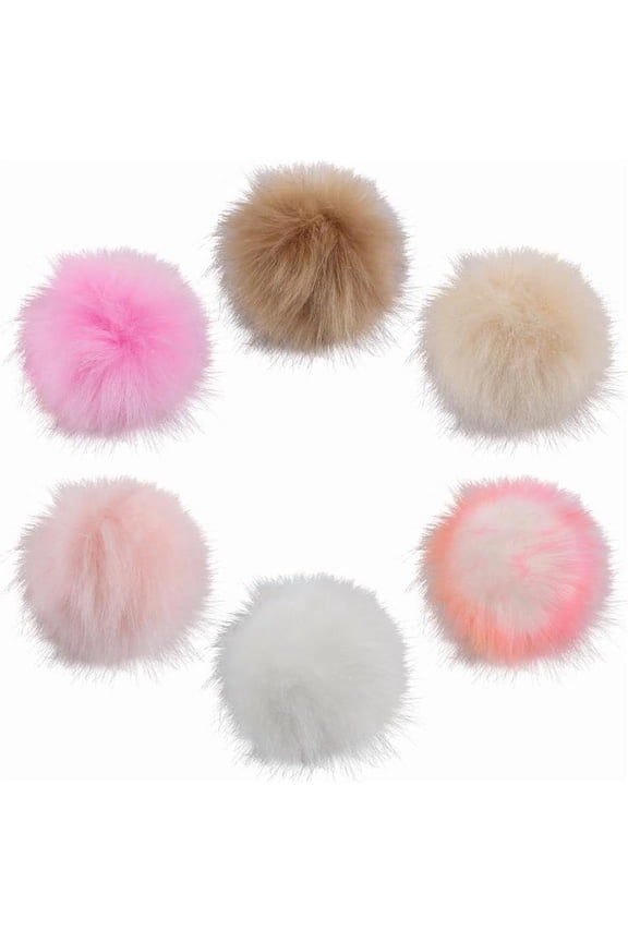 6Pcs 6 Colors Crochet Hat Fur Pompoms with Metal Button Fluffy Fibre 3.94 Inch Detachable Balls Colorful Handmade Craft Accessories for DIY Hats Shoes Scarves Bags Charms Decor