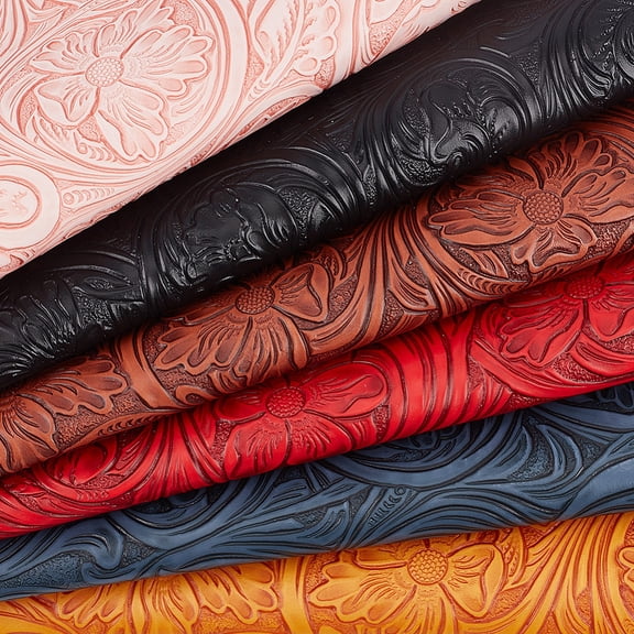 6Pcs 6 Colors Flower Pattern PU Leather Fabric DIY Craft Supplies Rectangle Mixed Color 300x210x0.8mm 1pc/color