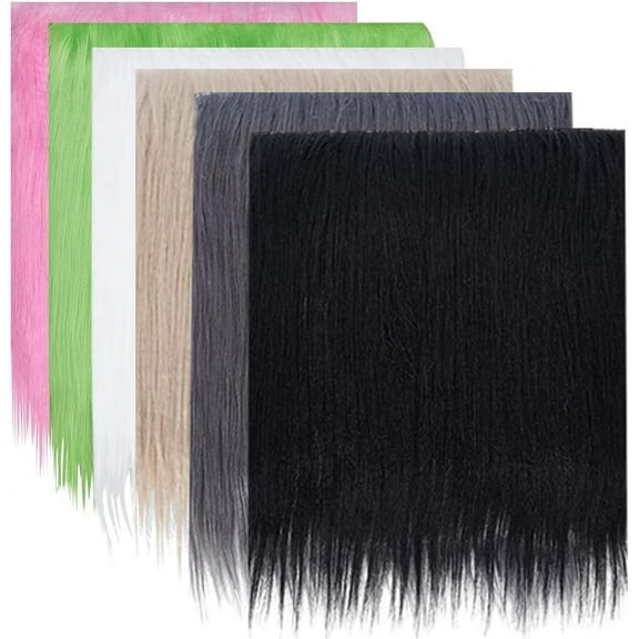 6Pcs 6 Colors Fur Fabric 10"x10" Shaggy Fur Square Patches Fluffy Cuts Craft for Cosplay Chair Cover Seat Cushion Costume Rugs Christmas Gnomes Decors Black White PinkGreen