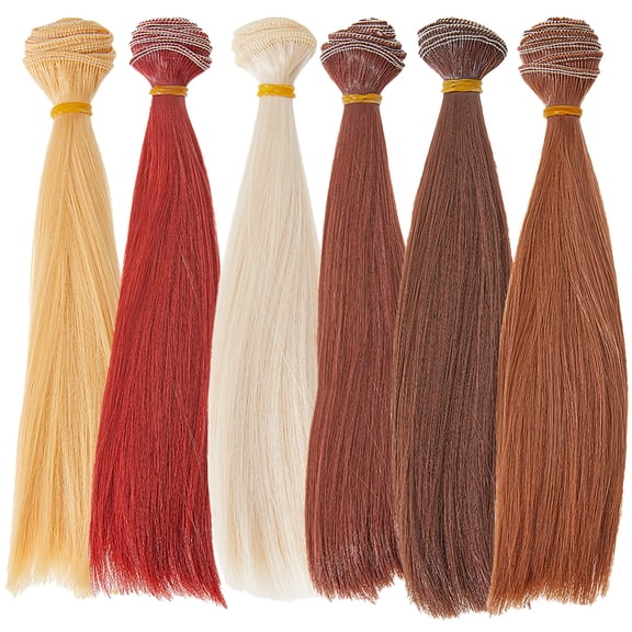 6Pcs 6 Colors Hair Wig 20cm Straight Short Hair Plastic Dolls Hairs Weft Extensions Dark Color Hairs Replacement for Dolls Making Kits Arts Supplies DIY