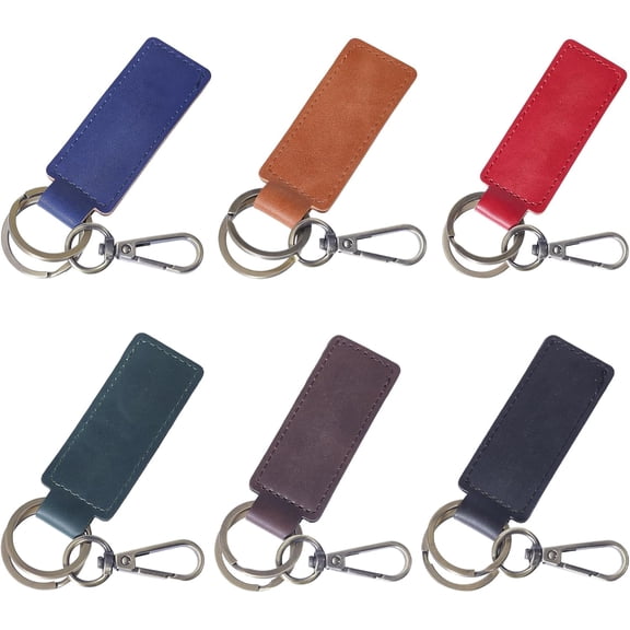 6Pcs 6 Colors Imitation Leather Car Keychain Retro Leather Keychain Universal Keychain with Metal Hanging Buckle for Men Women Organizing Keys Mixed Color