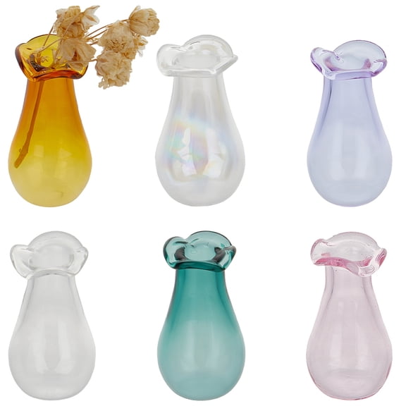 6Pcs 6 Colors Mini Flower Vase Miniature Glass Bud Vases Cat Whisker Small Clear Tiny Flower DIY