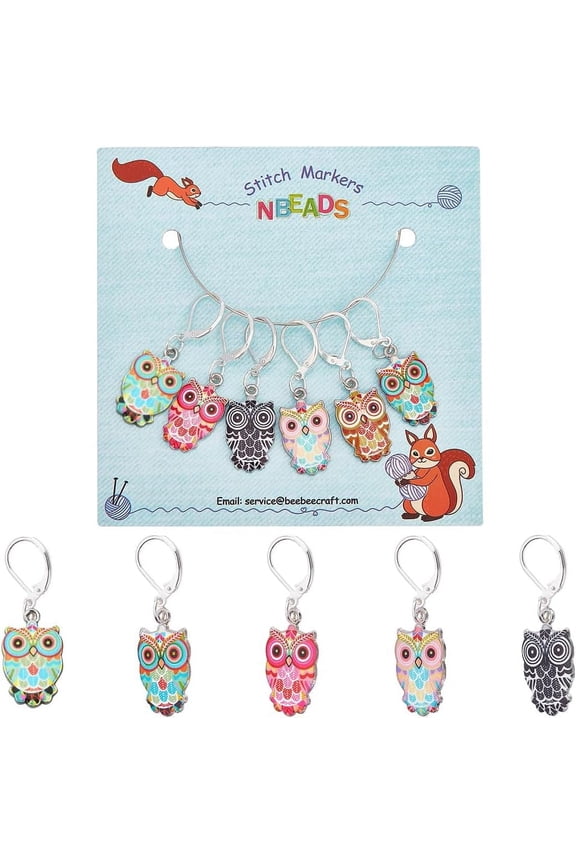 6Pcs 6 Colors Owl Alloy Enamel Charm Dangle Leverback Earrings Brass Jewelry for Women Platinum Mixed Color 40mm Pin: 0.8mm 1pc/color art