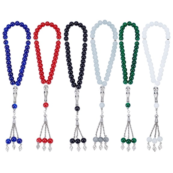 6Pcs 6 Colors Prayer Rosary Bracelets Glass Round Beads Charm Bracelets with Alloy Finding Mixed Color Inner Diameter: 3-3/4 inch(9.6cm)