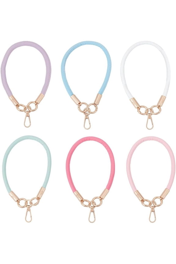 6Pcs 6 Colors Wrist Key Chain Strap PU Leather Keychain Bulk Colorful Macaron Lanyard Bracelet Keyring Charm Bangle Wristlet Keychains Holders for Car Keys Purse Phone Women Accessories