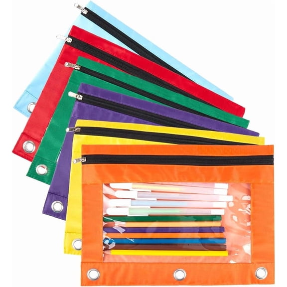 6Pcs 6 Colors Zippered Makeup Brushes Wrap Mixed Color for 3 Ring Oxford Cloth Travel Bags Pouch Box Cosmetic Bags with Clear Window for Make up Storing Case Supplies Mixed Color