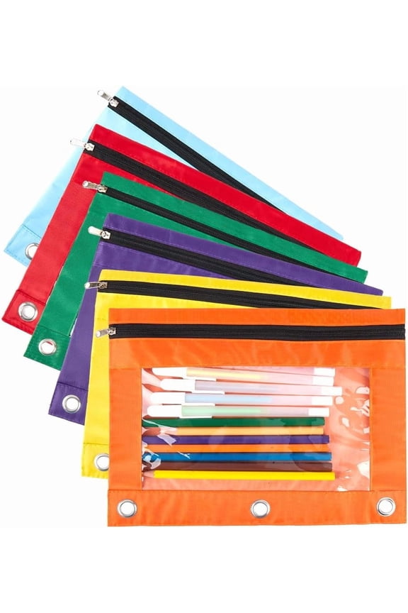 6Pcs 6 Colors Zippered Makeup Brushes Wrap Mixed Color for 3 Ring Oxford Cloth Travel Bags Pouch Box Cosmetic Bags with Clear Window for Make up Storing Case Supplies DIYDIY