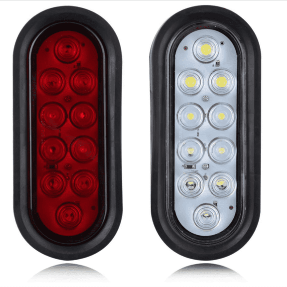 6Pcs 6 Inch Oval LED Trailer Tail Lights 10 LED, 4 Red and 2 White 6" Oval Led Stop Turn Tail Lights Brake Reverse Back Up Trailer Lights w/Flush Mount Grommets Plugs Waterproof for RV Truck Bus 12V