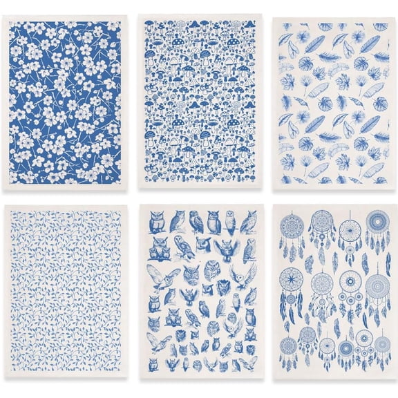 6Pcs 6 Paper Ceramic Decals Pottery Ceramics Clay Transfer Paper Underglaze Flower Paper Mixed Shapes 520x370mm Pattern: 48x33mm 1pc/style Craft