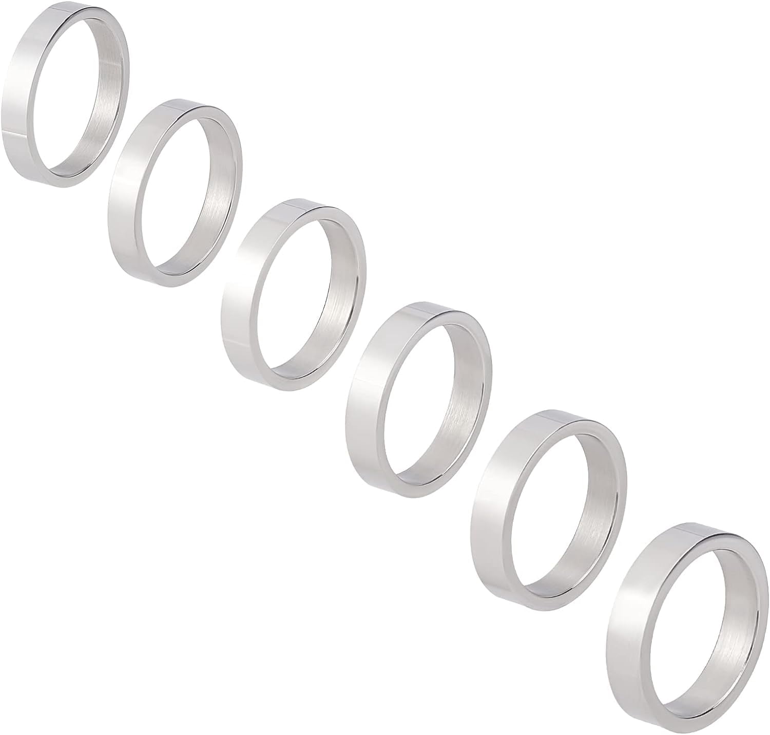 6Pcs 6 Sizes 15.5~18mm Inner Diameter Finger Ring 304 Stainless
