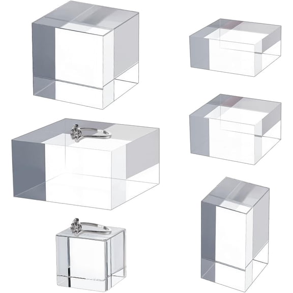 6Pcs 6 Sizes Clear Acrylic Blocks Acrylics Display Cubes Clear Polished Acrylic Cube Solid Display Risers Stands Transparent Acrylics Block Set