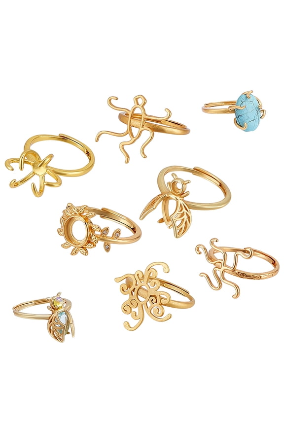 6Pcs 6 Style Brass Open Adjustable Rings Base Twist Filigree Finger Rings Setting Ring Pad for Women Stone Glass Diameter: 16~17.5mm 1pc/style