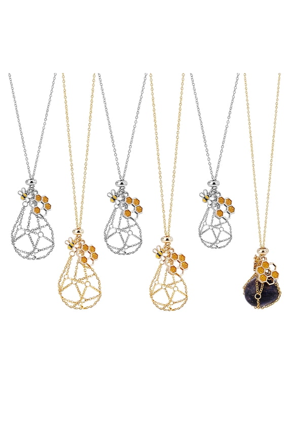 6Pcs 6 Styles Adjustable 304 Stainless Steel Macrame Pouch Necklaces for Raw Stone Pendant Necklace Making Golden & Stainless Steel Color