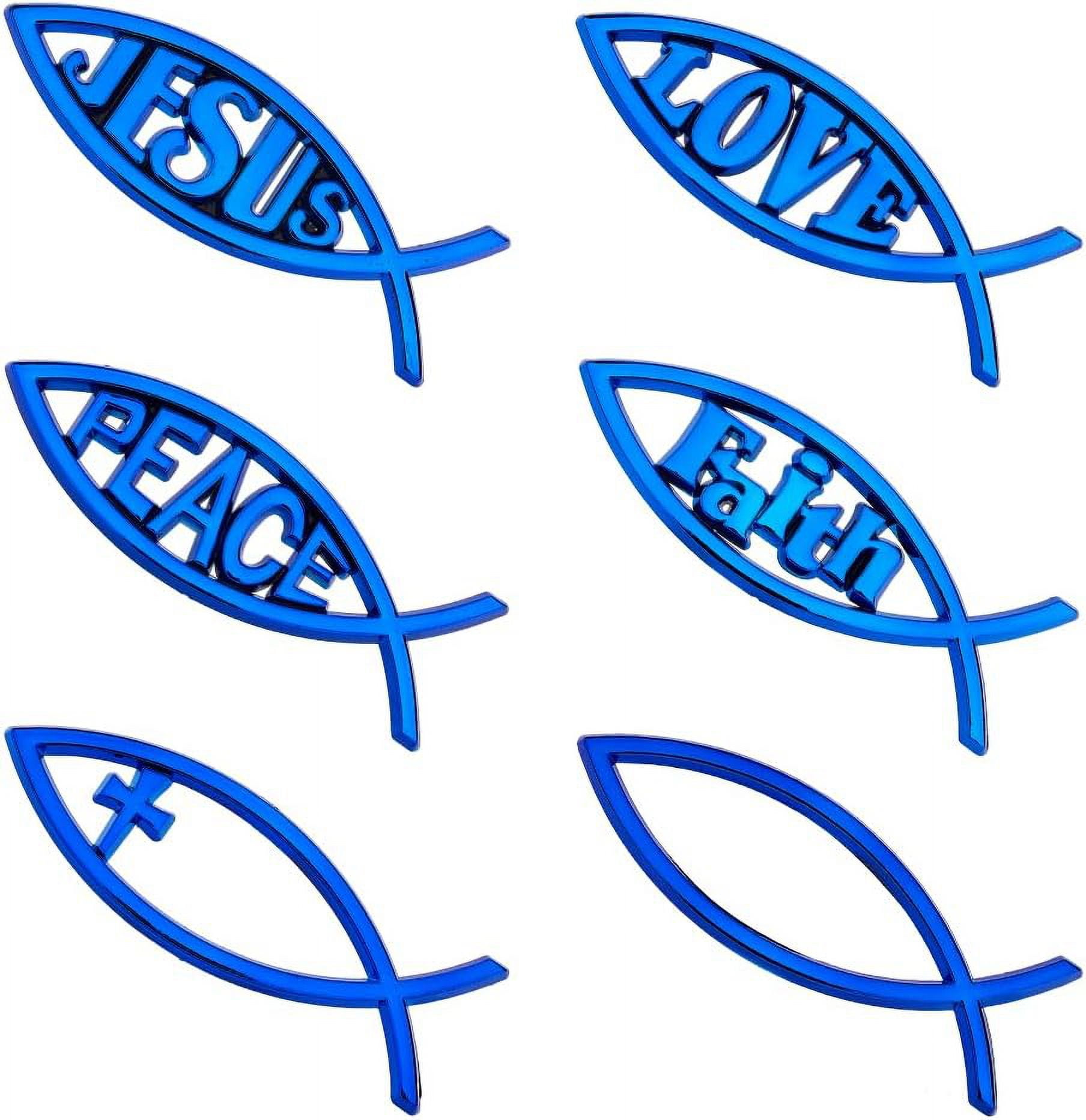 6Pcs 6 Styles Blue Jesus Fish Decal Sticker Acrylic Fish Auto Emblem ...