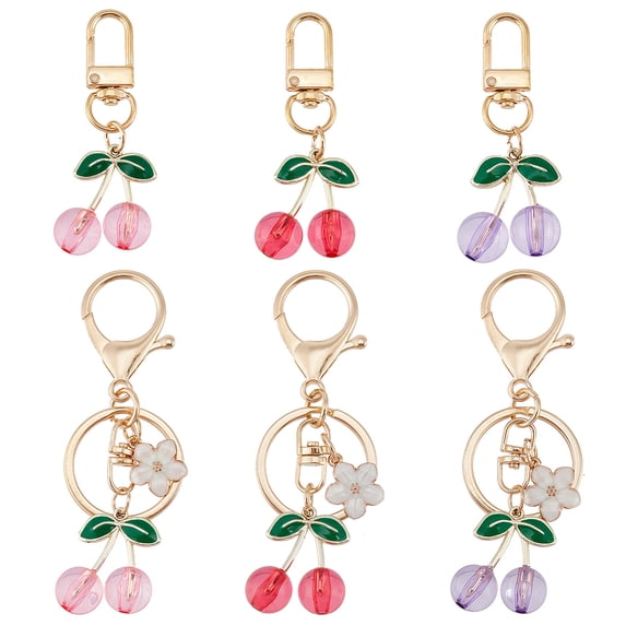 6Pcs 6 Styles Cherry Transparent Acrylic Pendant Decorations with Alloy ...