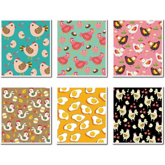 6Pcs 6 Styles Chicken Dish Towels Animal Swedish Dish Cloth Cotton Cellulose Reusable Washable Absorbent Farmhouse Dishcloth Rags