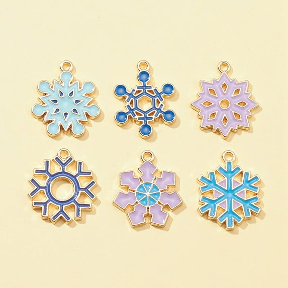 6Pcs 6 Styles Christmas Zinc Alloy Enamel Pendants Light Gold Snowflake Mixed Color 21~22x17~19x1.9~2mm Hole: 1.5~1.6mm 1pc/style