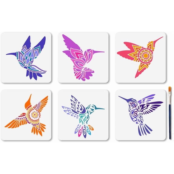 6Pcs 6 Styles Crab Theme PET Hollow Out Drawing Painting Stencils for DIY Scrapbook Photo Album Hummingbird 150x150mm 1pc/style Craft