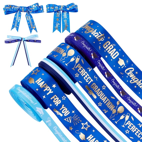 6Pcs 6 Styles Graduation Season Gold Stamping Polyester Printed Ribbon ...