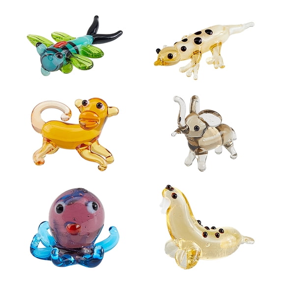 6Pcs 6 Styles Home Decorations Handmade Lampwork Display Decorations Mixed Colors Mixed Shapes 17~50x10~28x9~25mm 1pc/style