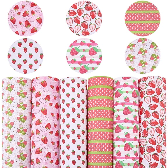 6Pcs 6 Styles Imitation Leather Fabric Rectangle with Strawberry Pattern Mixed Color 325~333x197~200x1mm 1pc/style DIY