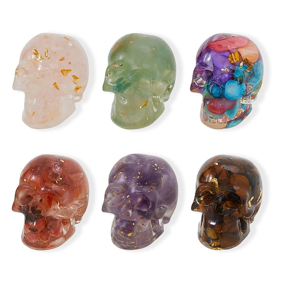6Pcs 6 Styles Mini Heads Decoration Colorful Resin Head Small Skulls Figurines for Bar Home Table Decoration House Props