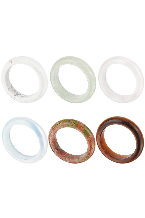 6Pcs 6 Styles Natural & Gmestone Finger Rings for Unisex Inner Diameter: 19.3mm 1pc/style