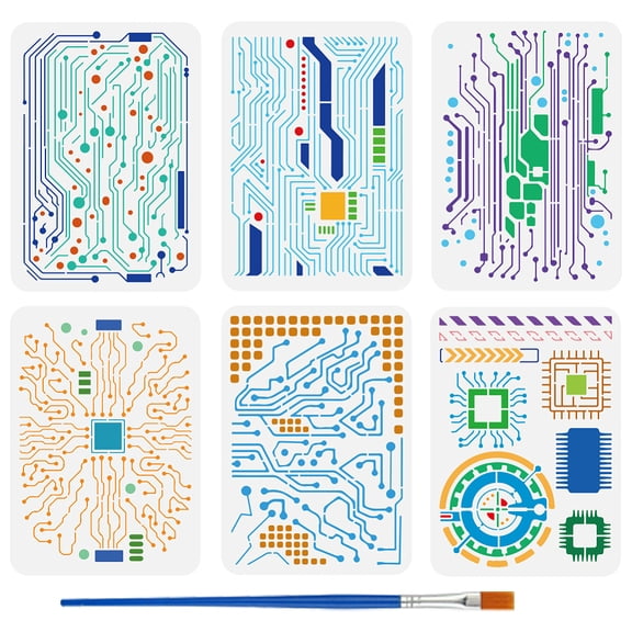 6Pcs 6 Styles PET Hollow Out Drawing Painting Stencils for DIY Scrapbook Photo Album Circuit Board 297x210mm 1pc/style for DIY