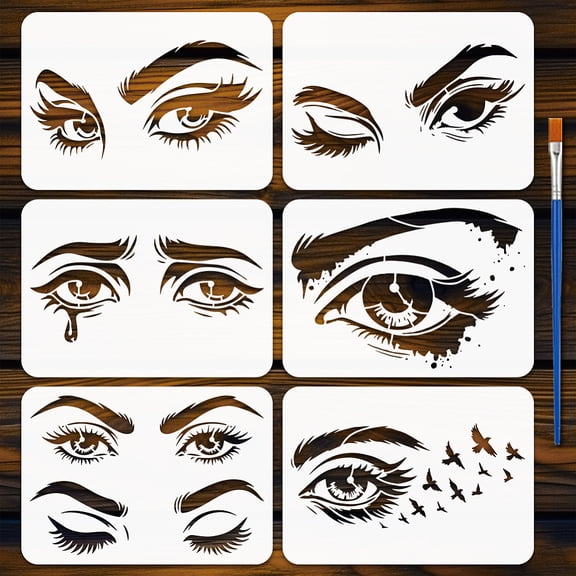 6Pcs 6 Styles PET Hollow Out Drawing Painting Stencils for DIY Scrapbook Photo Album Eye 297x210mm 1pc/style diy