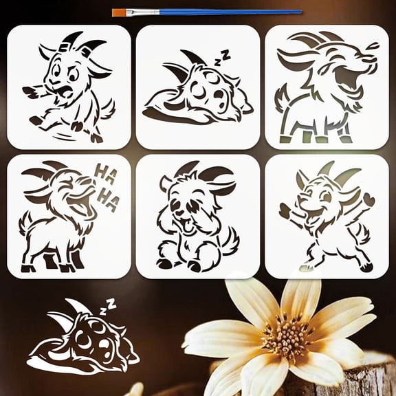 6Pcs 6 Styles PET Hollow Out Drawing Painting Stencils for DIY Scrapbook Photo Album Goat 150x150mm 1pc/style for DIY