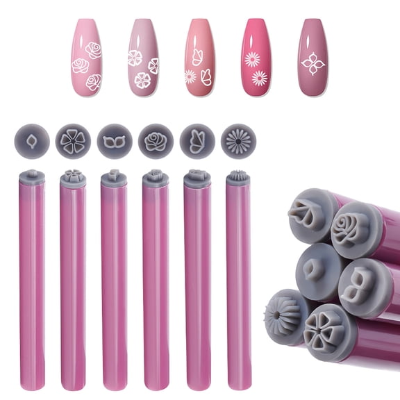 6Pcs 6 Styles PP Plastic Nail Art Seal Stamps Pen Sets Nail Printing Template Tool Old Rose 10.4x1cm 1pc/style