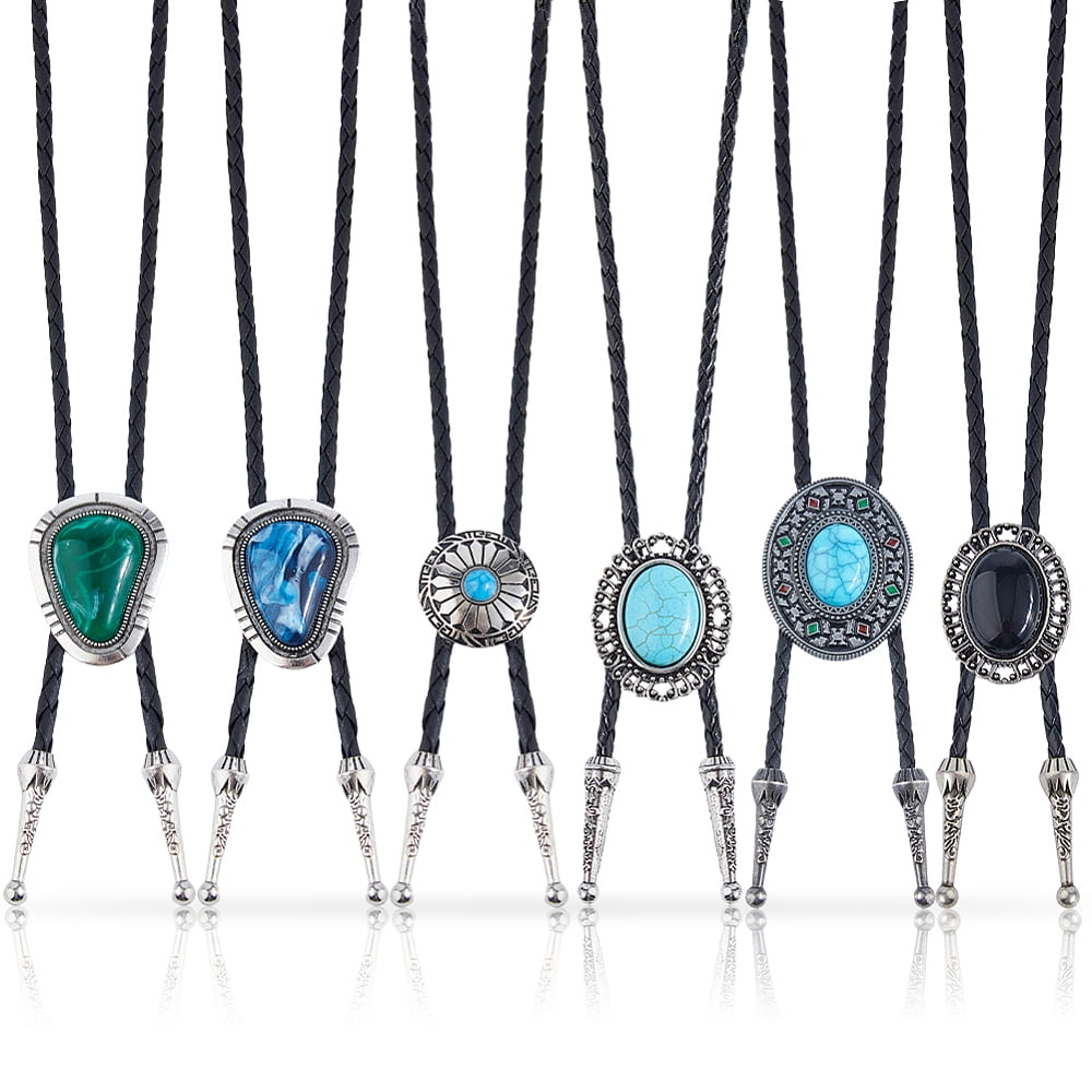 6Pcs 6 Styles PU Leather Acrylic & Resin Cord Bolo Tie Lariat Necklaces for Women Silver 19.41~41.97 inch (49.3~106.6cm) 1pc/style