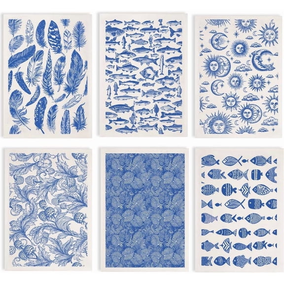 6Pcs 6 Styles Paper Ceramic Decals Pottery Ceramics Clay Transfer Paper Underglaze Flower Paper Mixed Shapes 520x370mm Pattern: 48x33mm for DIY
