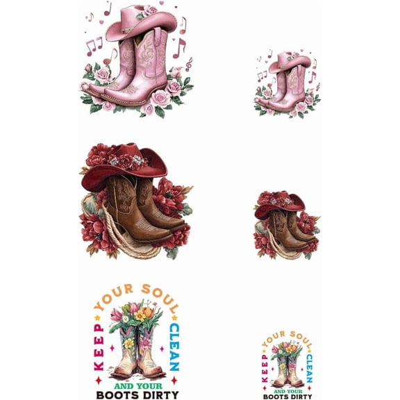 6Pcs 6 Styles Plastic Heat Transfer Film Logo Stickers Set for DIY T-Shirt Bags Hats Jackets Mixed Shapes 130~226x96~220mm 1pc/style