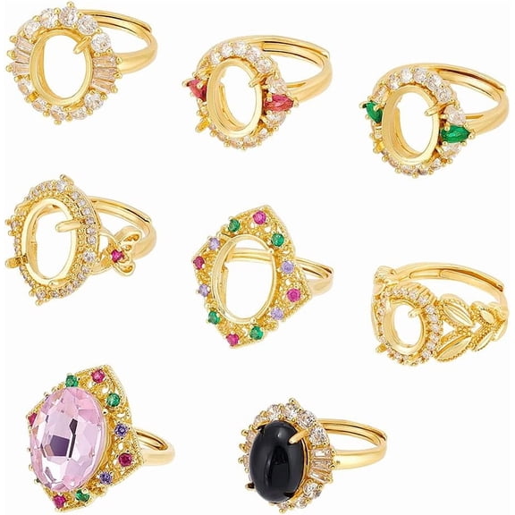 6Pcs 6 Styles Prong Ring Blanks Adjustable Claw Prong Ring Settings Gemstones Ring Bases Golden Blank Oval Finger Ring Cubic Zirconia Ring Components