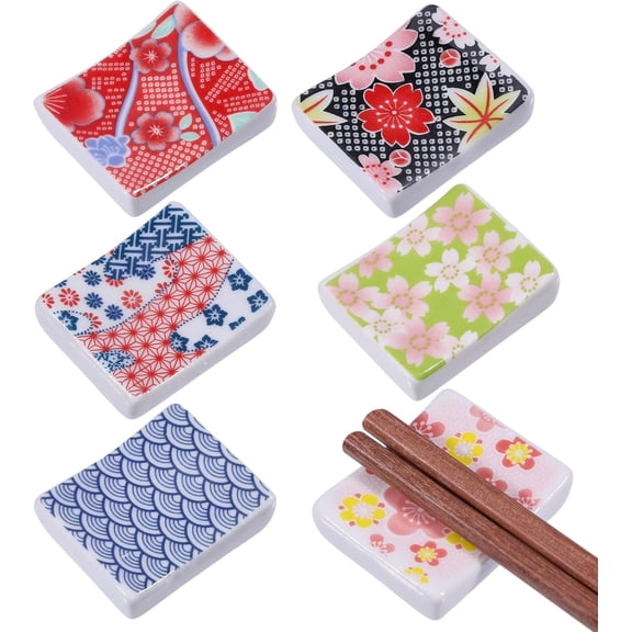 6Pcs 6 Styles Rectangle Porcelain Chopstick Stand Chopstick Rest Mixed Shapes 33x40x12mm 1pc/style DIY