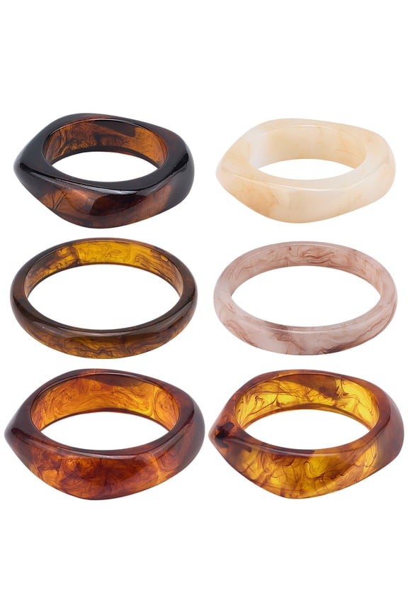 6Pcs 6 Styles Resin Acrylic Bangles Plain Bangles for Women Mixed Color 6.1~6.6cm 1pc/style for DIY