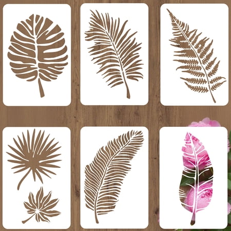 6Pcs 6 Styles Tropical Leaf Stencils Large Leaves Template 12 x 8 Inch Botanical Plant Pattern Reusable PET Plastic Hollow Out Drawing Stencil