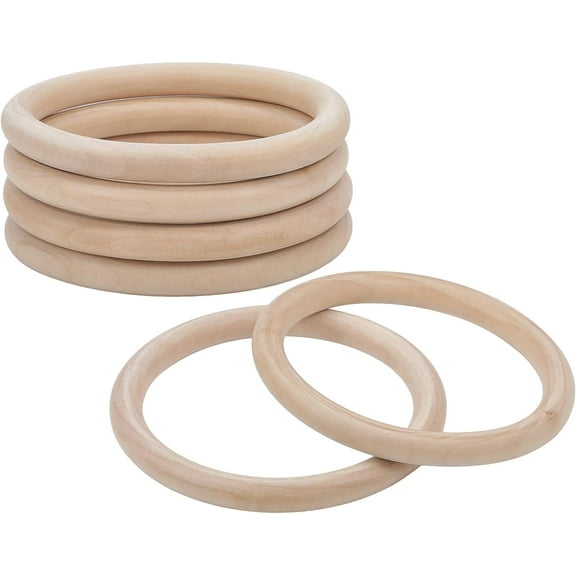 6Pcs 6Inch Unfinished Wooden Rings Wood Curtain Rings for Curtain Rod Drapery Rings DIY Macrame Handcrafts BurlyWood
