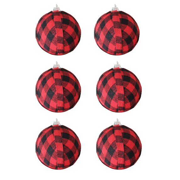 6Pcs 7cm Christmas Tree Ball Plaid Fabric Wrapped Layout Xmas Party Decoration Ball Pendant