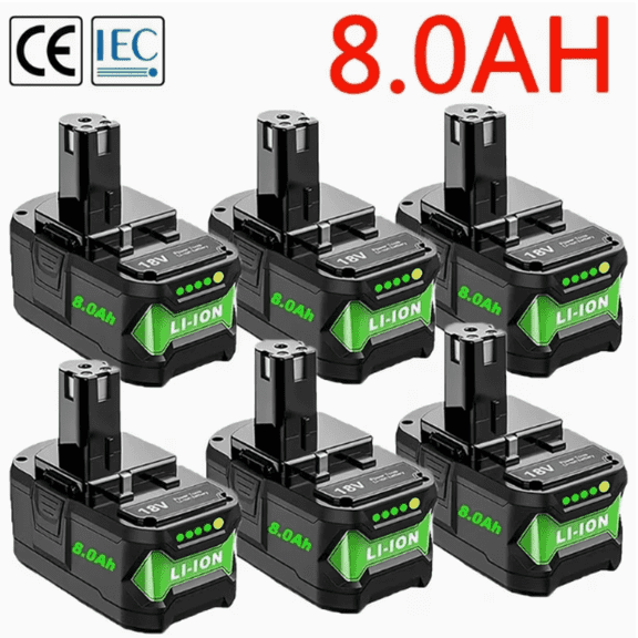 6Pcs 8.0Ah High Capacity Compatible with Ryobi 18v Lithium Battery P108 P109 P104 P105 P102 Us