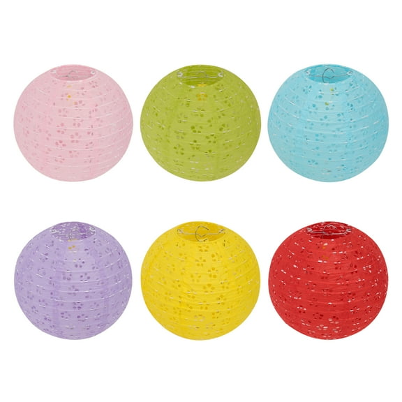 6Pcs 8 Inch Colorful Foldable Paper Lantern Hollow Lantern LED Glowing Lantern