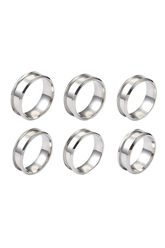 6Pcs 8mm Stainless Steel Grooved Finger for Inlay Jewelry Making Polished Comfort Grooved