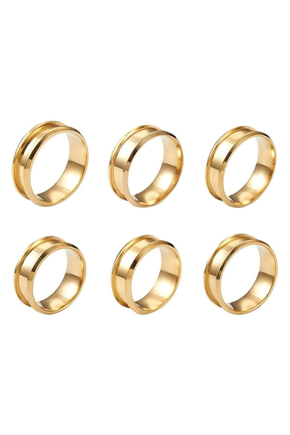 6Pcs 8mm Stainless Steel Grooved Finger for Inlay Jewelry Making Polished Comfort Grooved