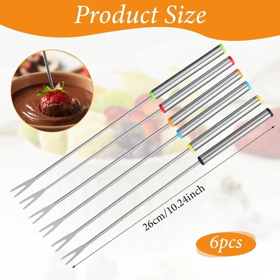 6Pcs 9.5 Inch Colored Stainless Steel Fondue Forks Skewers, Cheese Grill Roast Dessert Forks for Party, BBQ, Kitchen & Daily Use