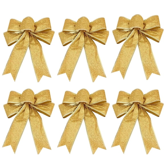 6Pcs 9.8inch Glitter Christmas Bow Christmas Wreath Bow Large Xmas Tree Bowknot with Gold Edge for Christmas Tree Party Gift Present Xmas Decoration